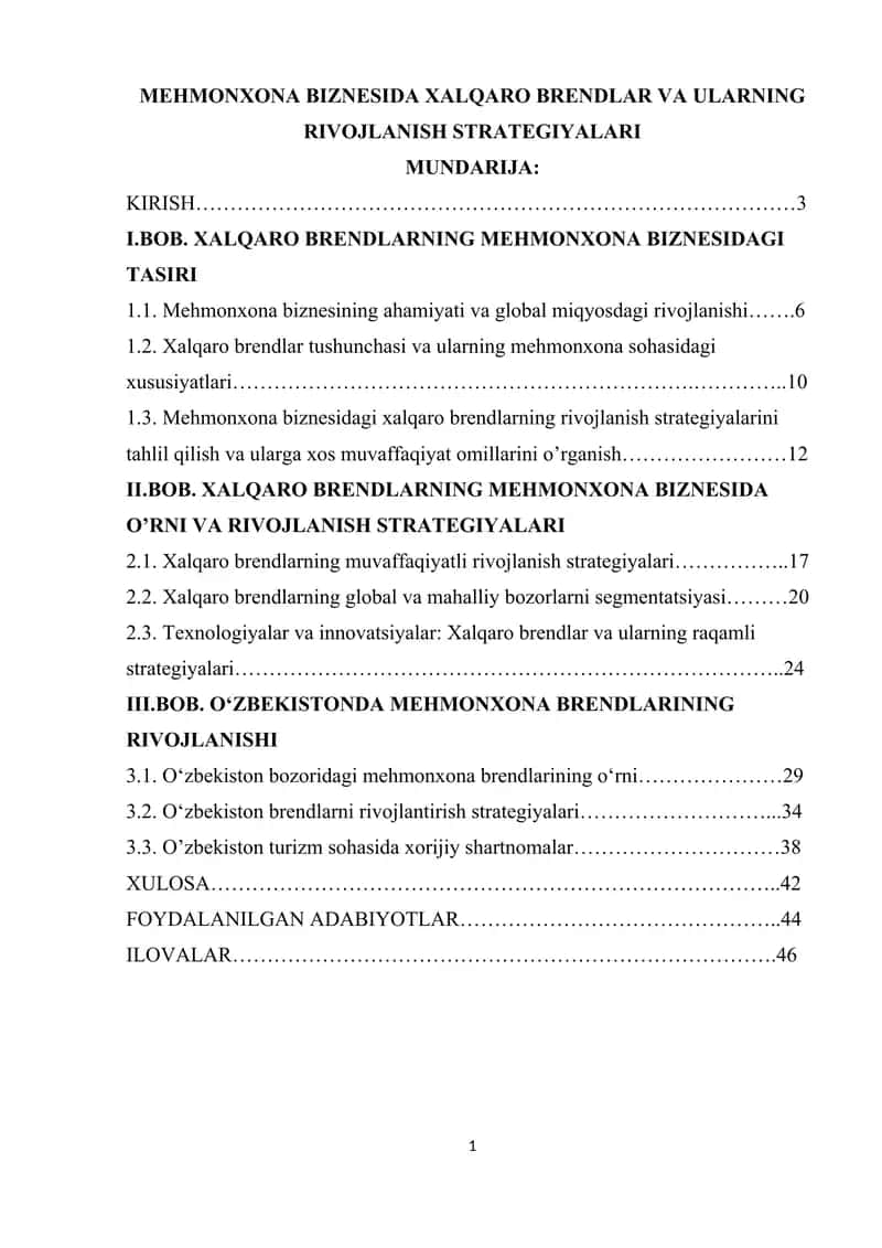MEHMONXONA BIZNESIDA XALQARO BRENDLAR VA ULARNING RIVOJLANISH STRATEGIYALARI 1