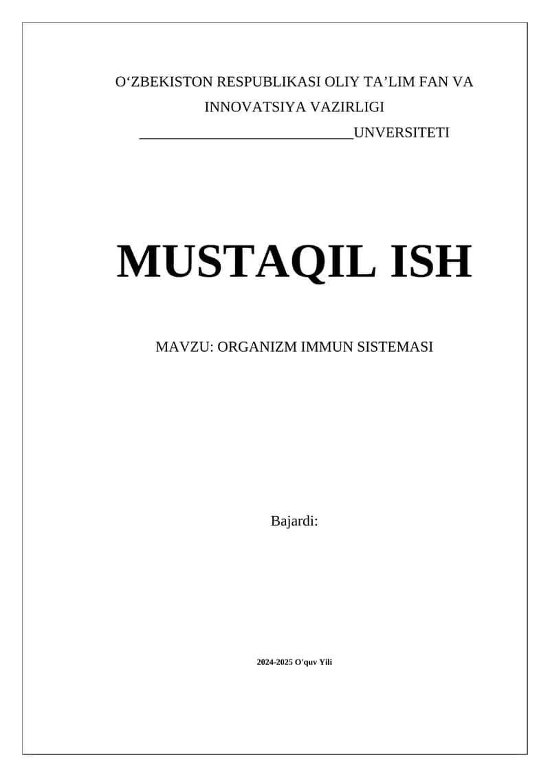 ORGANIZM IMMUN SISTEMASI 1