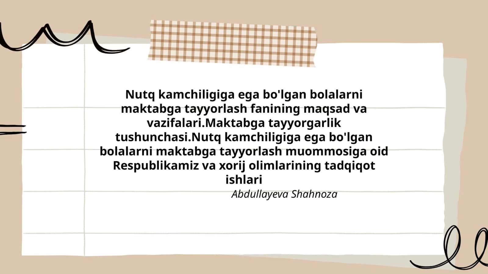 Nutq kamchiligiga ega bo'lgan bolalarni maktabga tayyorlash fanining maqsad va vazifalari 1