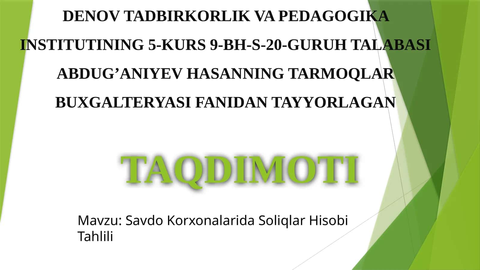 Savdo Korxonalarida Soliqlar Hisobi Tahlili 1
