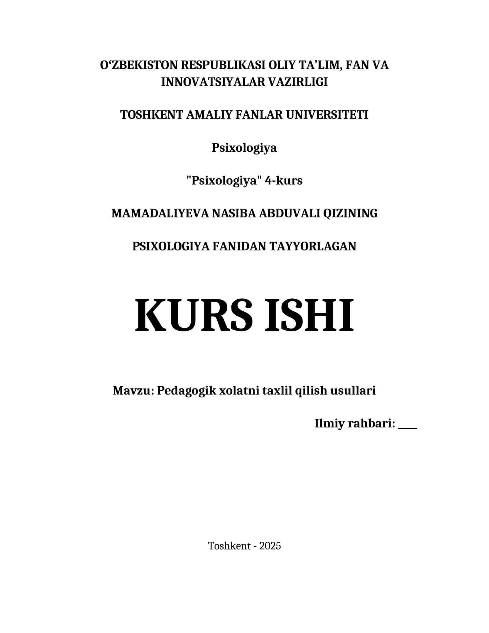 Pedagogik xolatni taxlil qilish usullari 1