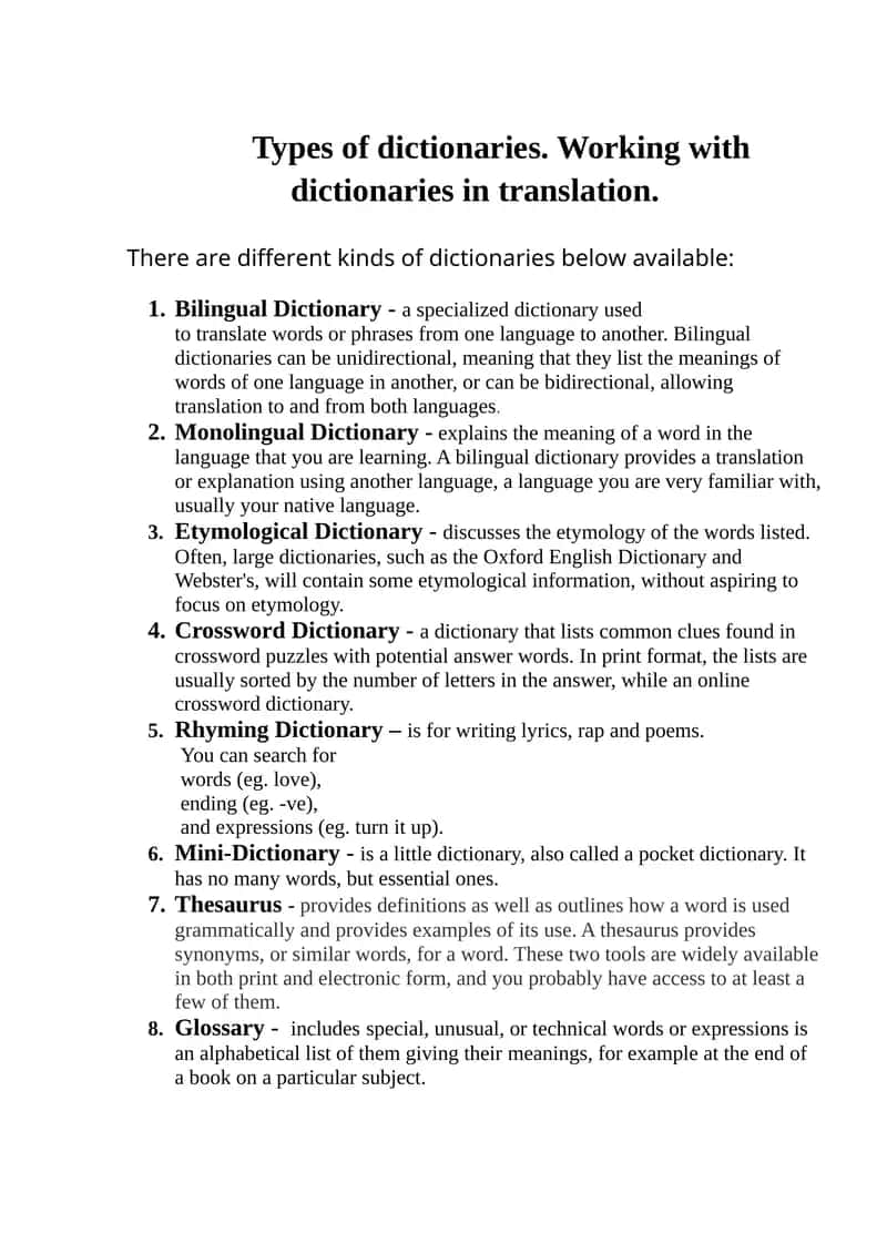 Types of dictionaries 1