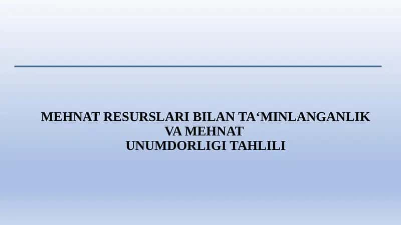 MEHNAT RESURSLARI BILAN TA‘MINLANGANLIK VA MEHNATUNUMDORLIGI TAHLILI 1