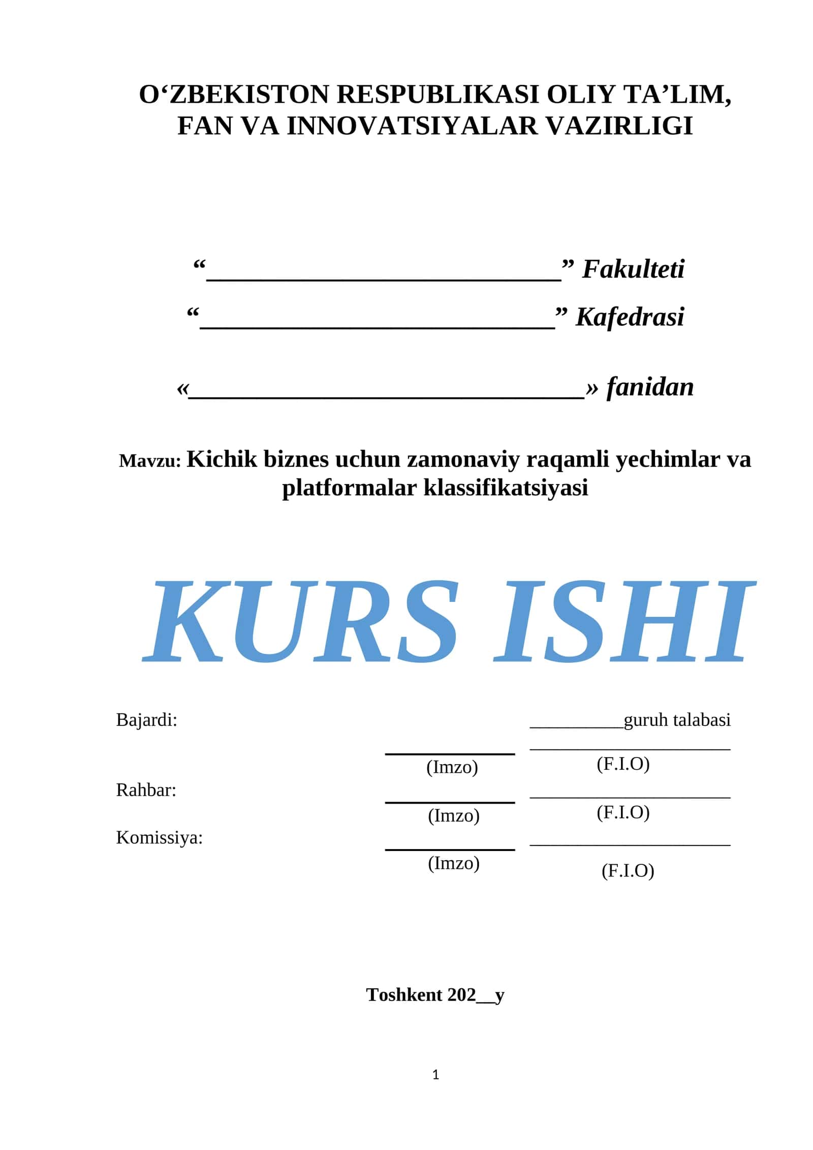 Kichik biznes uchun zamonaviy raqamli yechimlar va platformalar klassifikatsiyasi 1