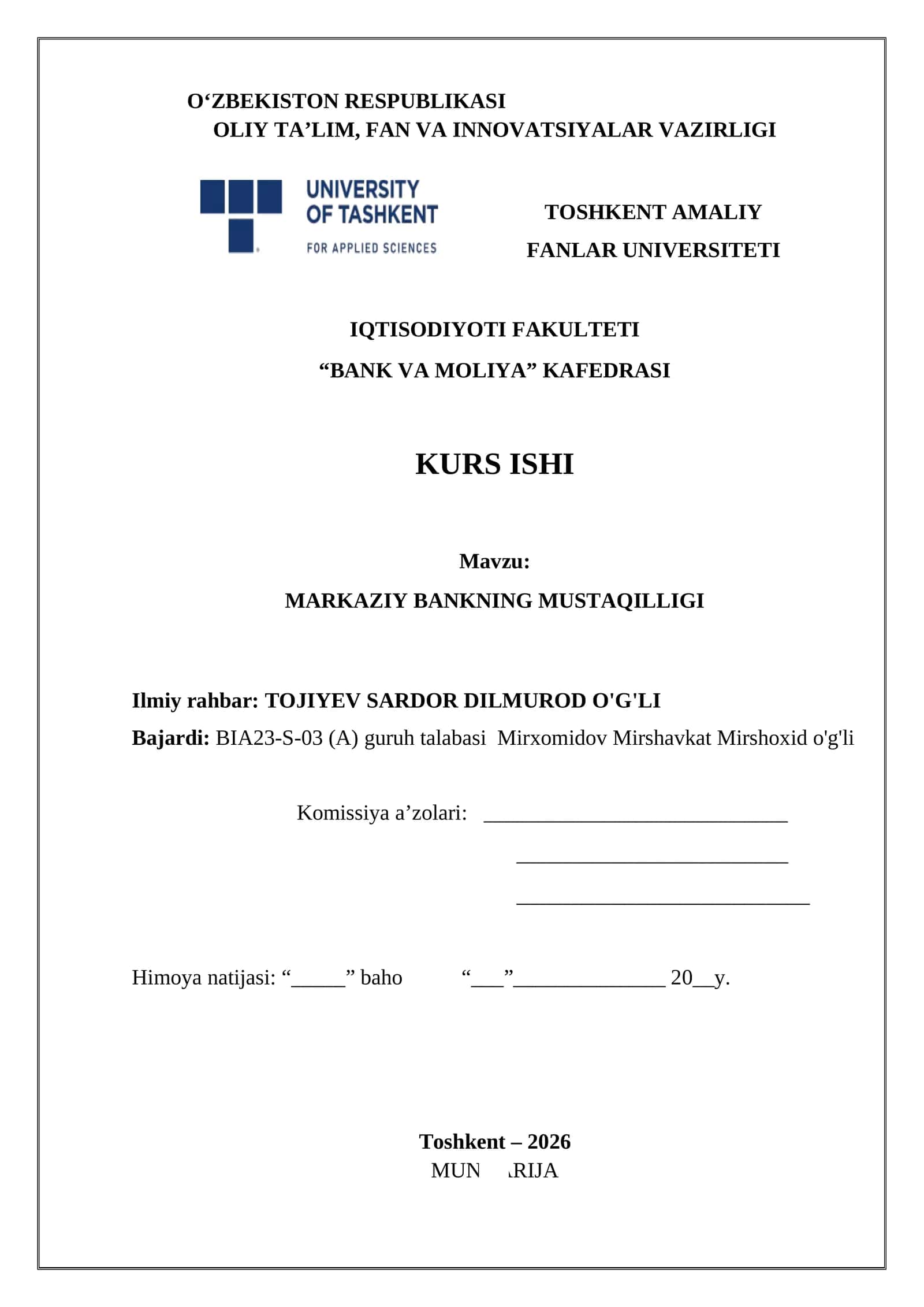 MARKAZIY BANKNING MUSTAQILLIGI 1