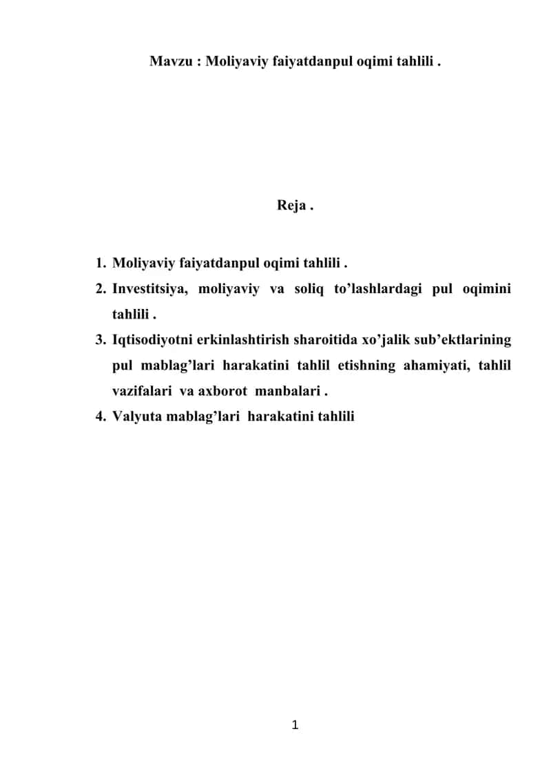 Moliyaviy faiyatdanpul oqimi tahlili 1