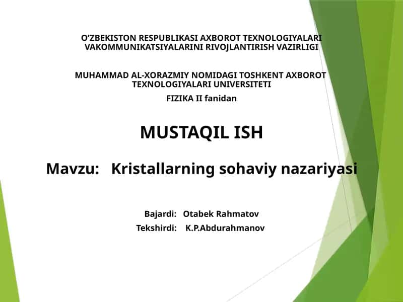 Kristallarning sohaviy nazariyasi 1