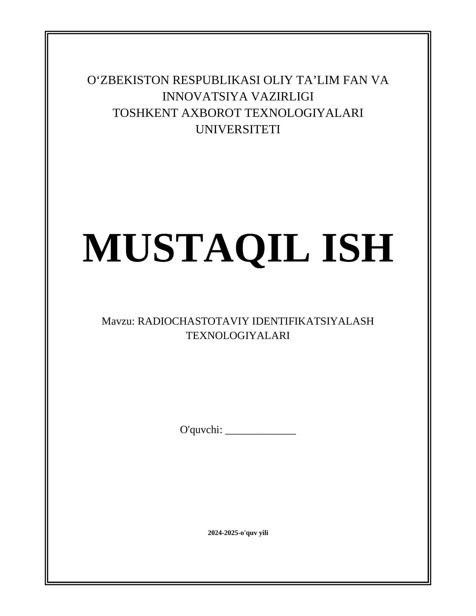 RADIOCHASTOTAVIY IDENTIFIKATSIYALASH TEXNOLOGIYALARI 1