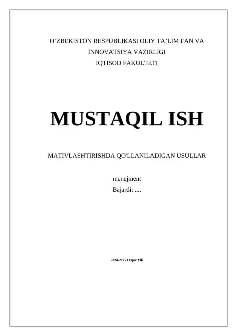 Mativlashtirishda Qo'llaniladigan Usullar