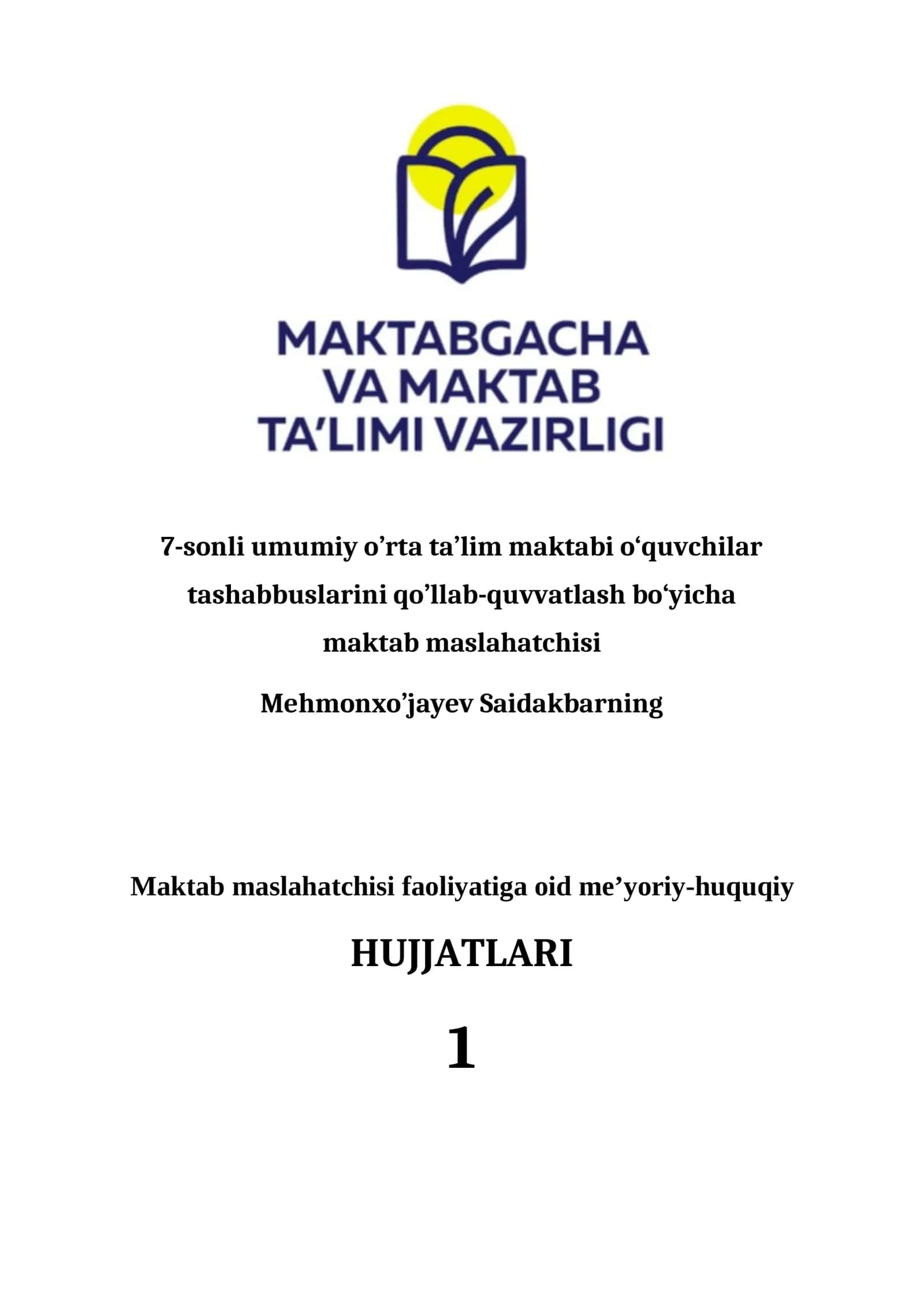 maktab maslahatchilari uchun papka yuzlari namuna 2026-2027 oʻquv yili 1