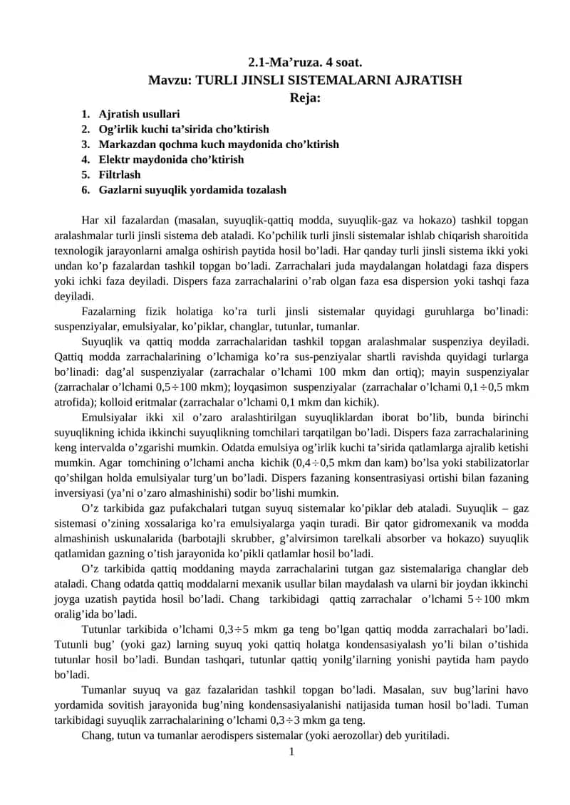 TURLI JINSLI SISTEMALARNI AJRATISH 1