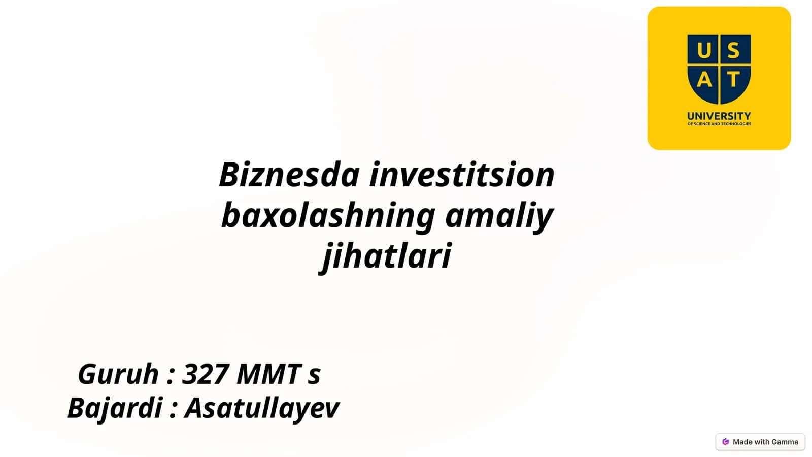 Biznesda Investitsion Baxolashningamaliyjihatlari 1