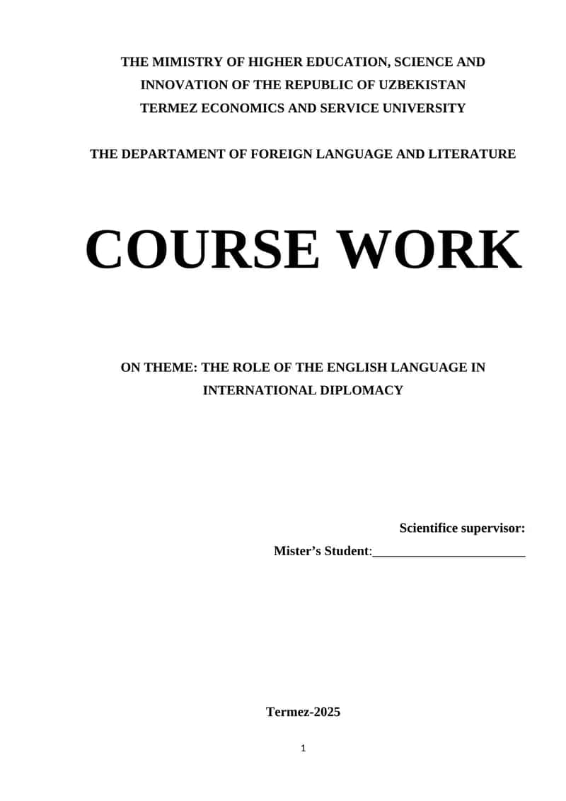 Course Work on "The Role of the English Language in International Diplomacy" 1