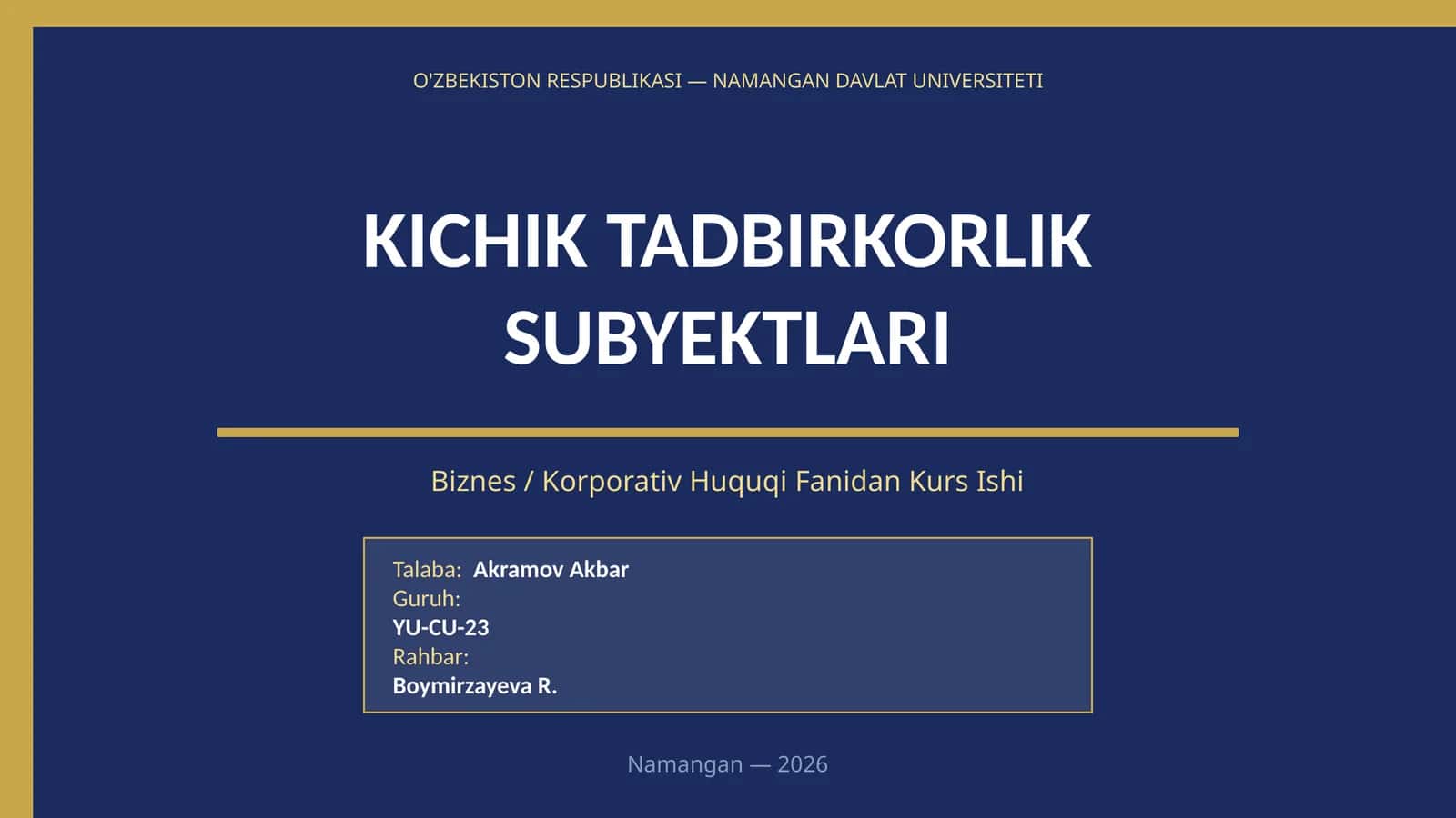 Kichik tadbirkorlik subyekti tushunchasi 1