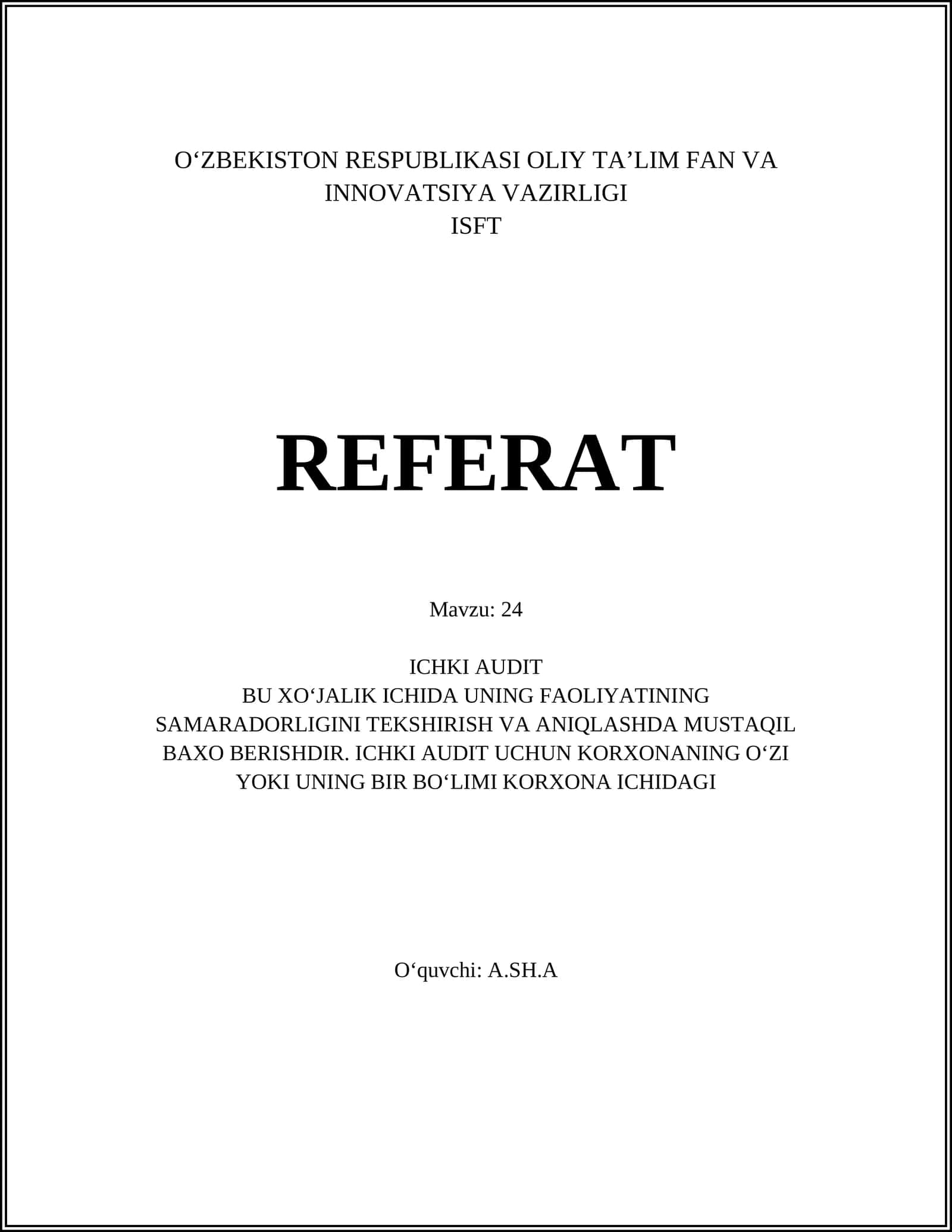 ICHKI AUDIT 1