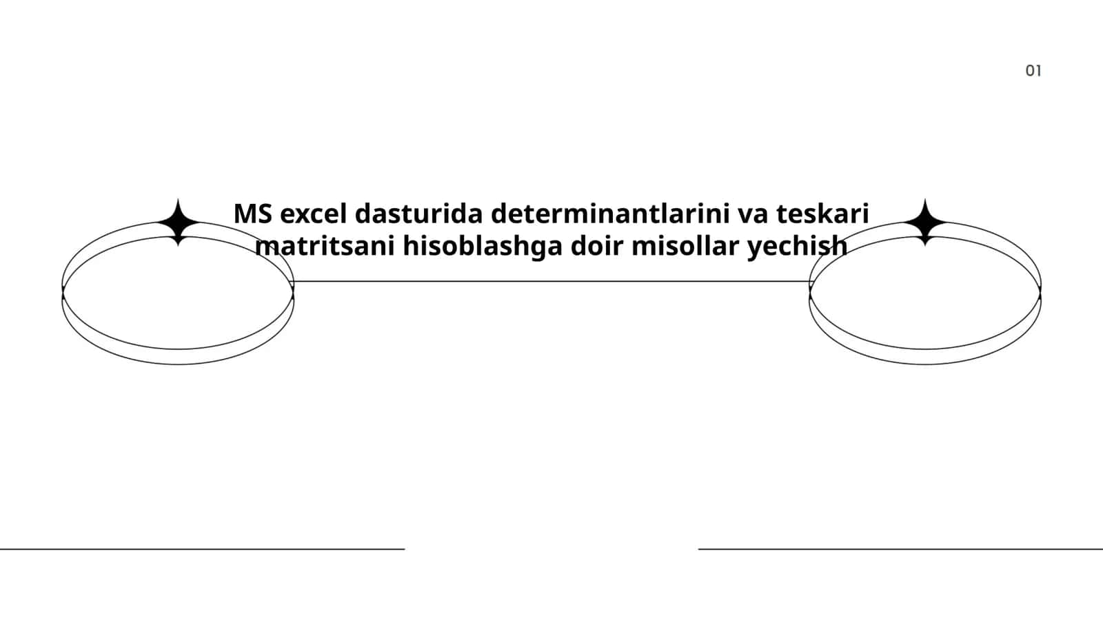 MS excel dasturida determinantlarini va teskari matritsani hisoblashga doir misollar yechish 1