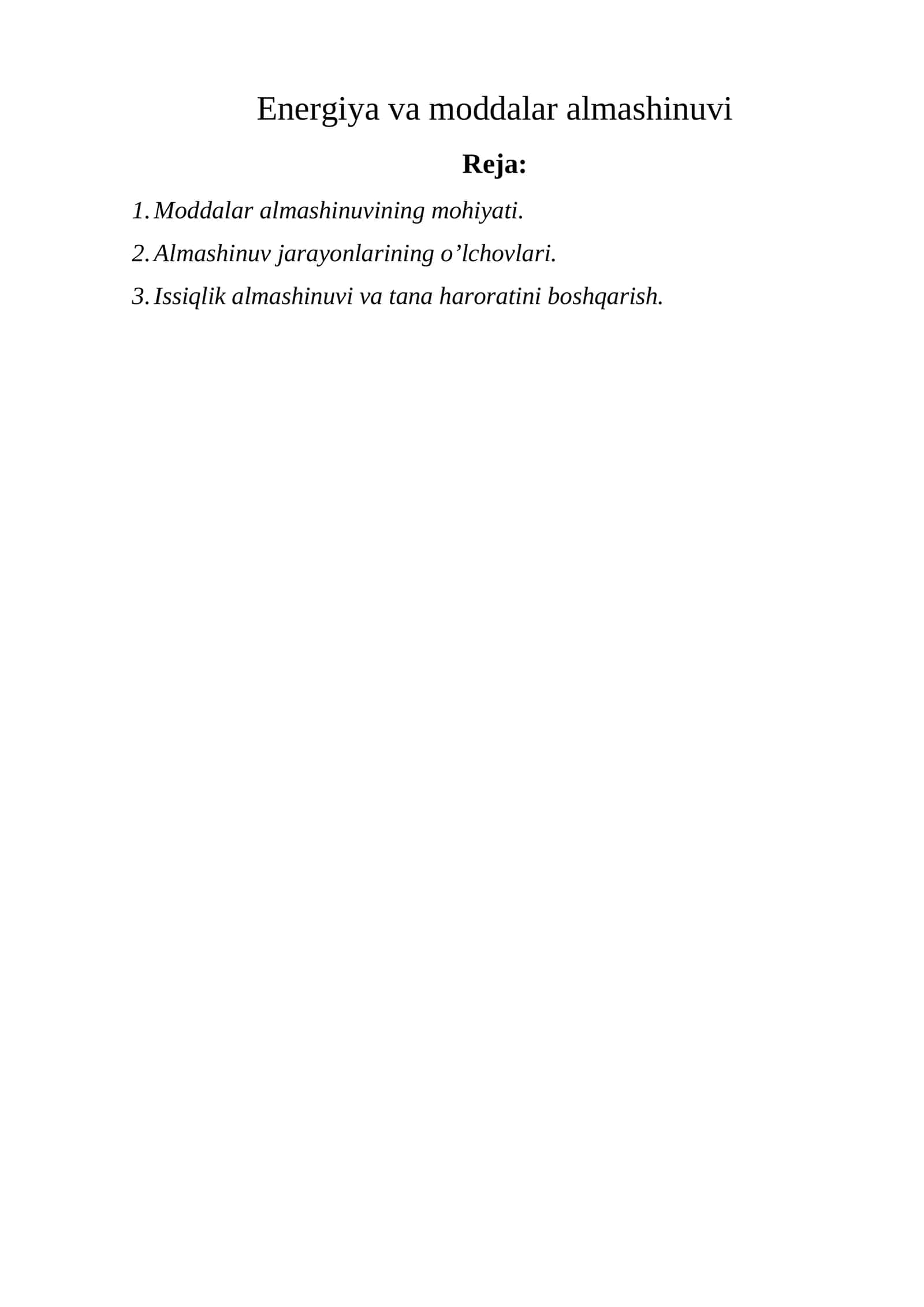 Energiya va moddalar almashinuvi 1