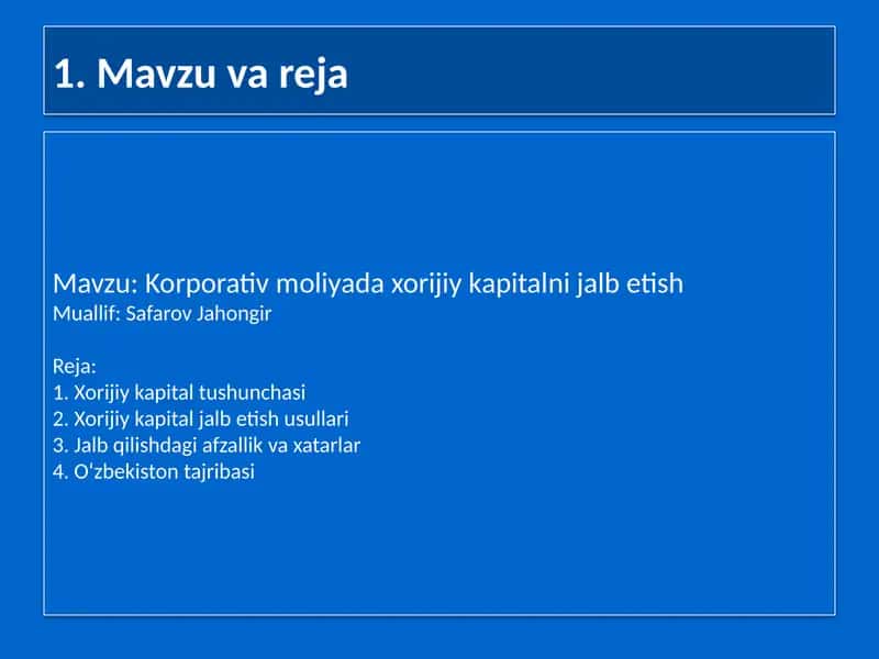 Korporativ moliyada xorijiy kapitalni jalb etish 1