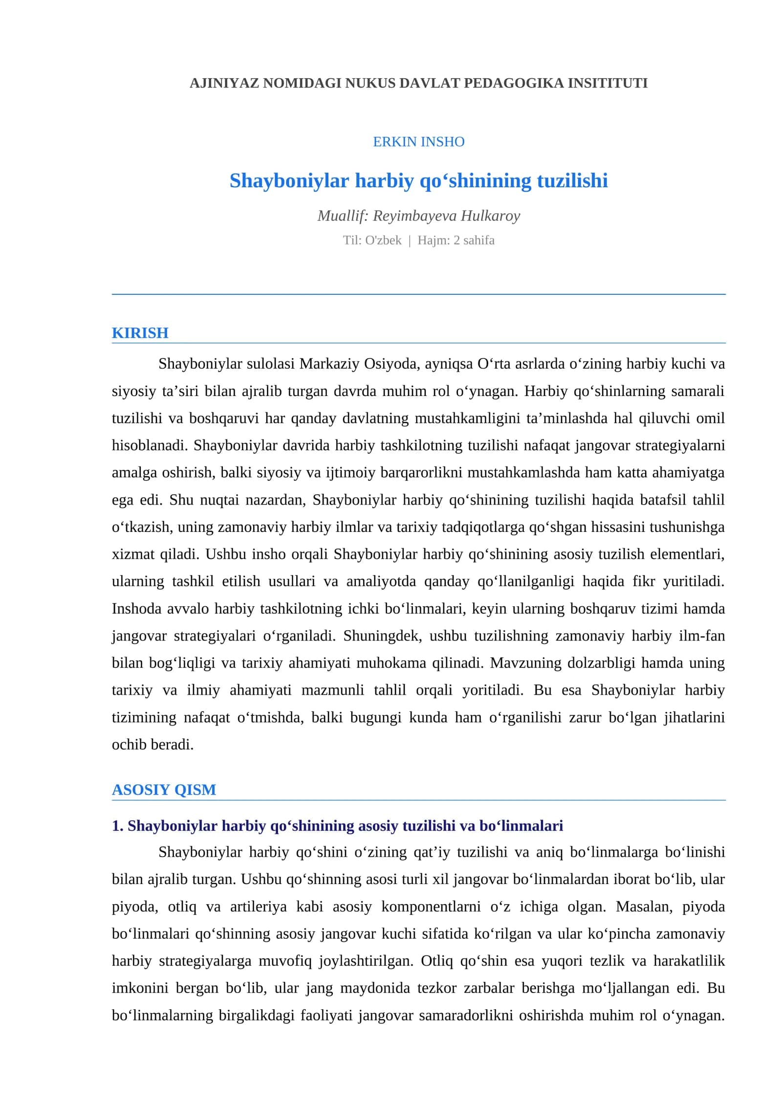Shayboniylar harbiy qoʻshinining tuzilishi 1