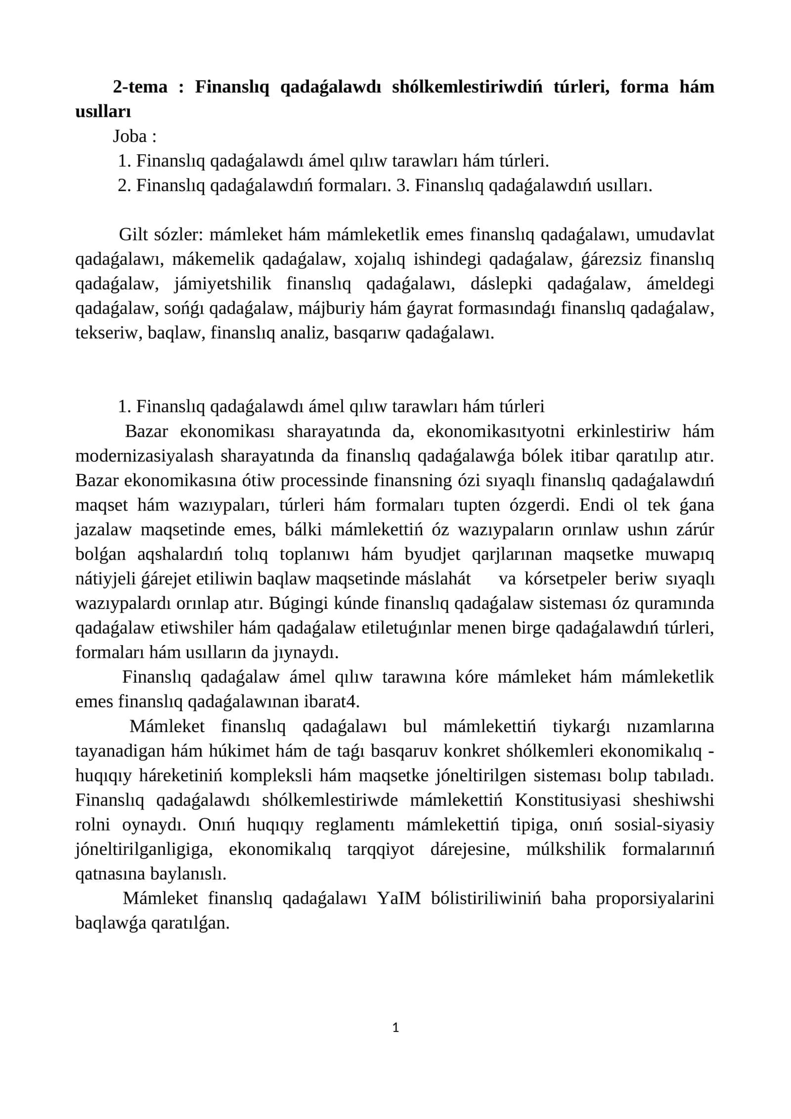 Finanslıq qadaǵalawdıń túrleri, forma hám usılları 1
