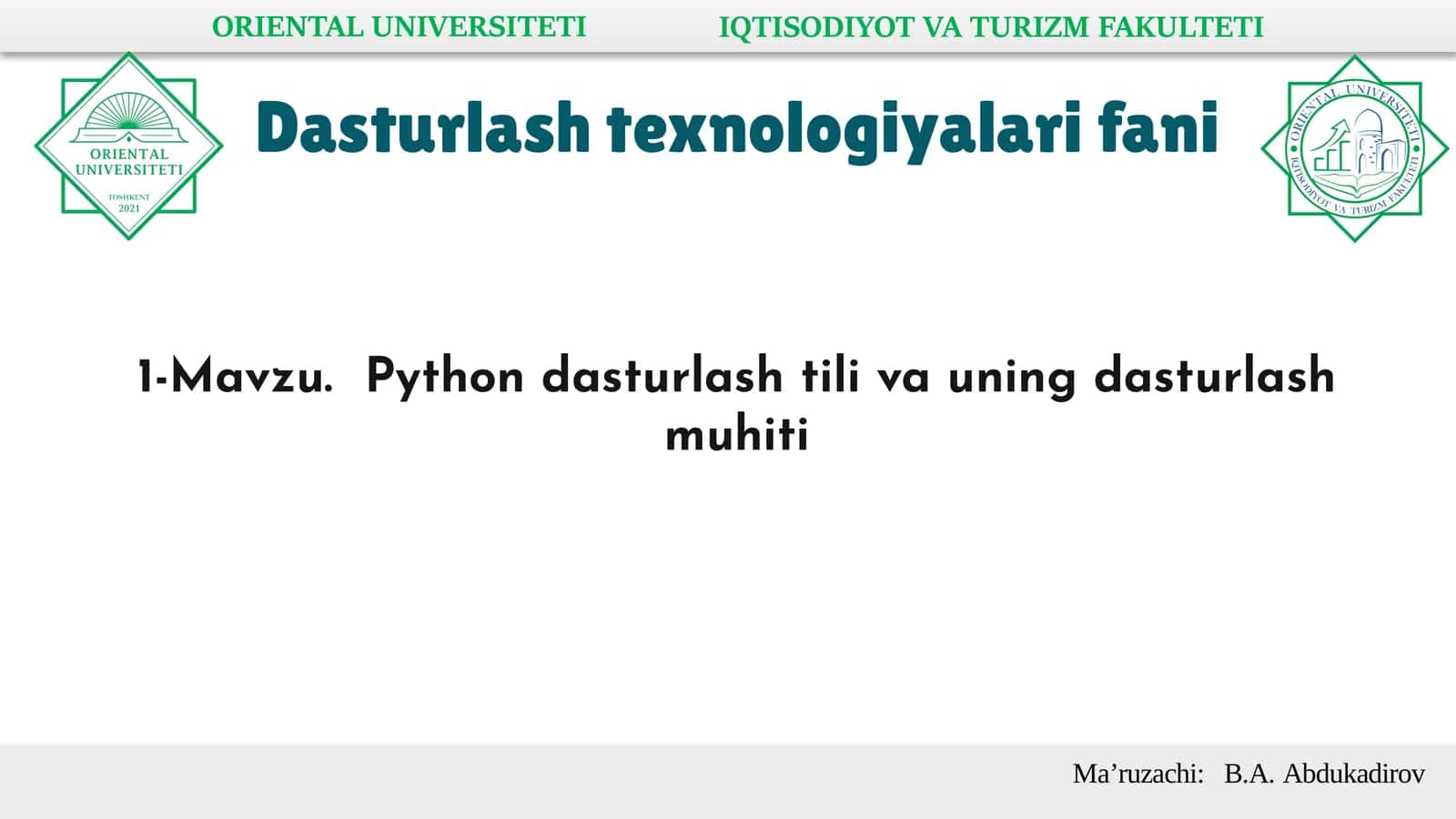 Python dasturlash tili va uning dasturlash muhiti 1