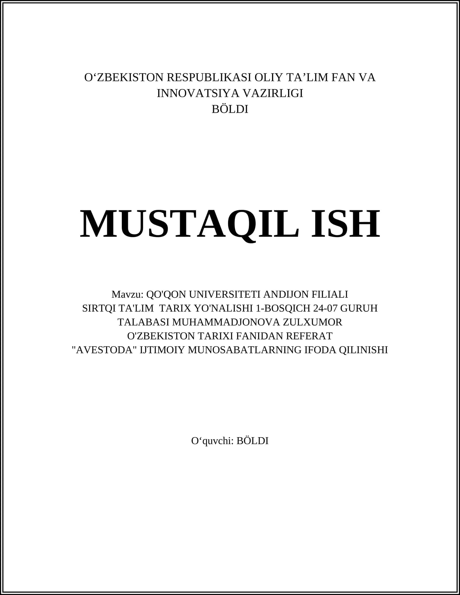 "AVESTODA" IJTIMOIY MUNOSABATLARNING IFODA QILINISHI 1