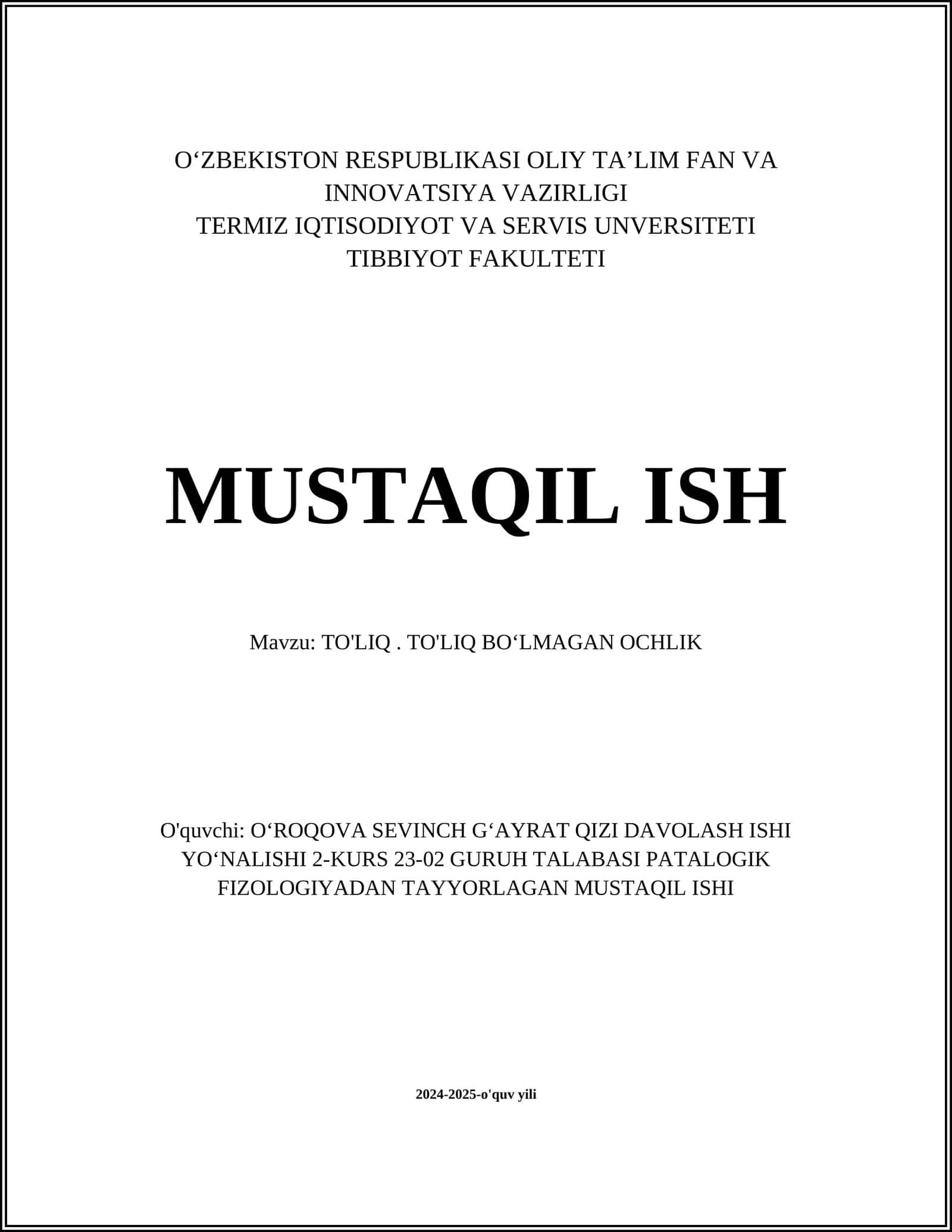 TO'LIQ BOʻLMAGAN OCHLIK 1