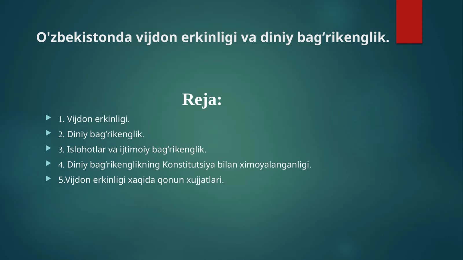 O'zbekistonda vijdon erkinligi va diniy bagʻrikenglik 1