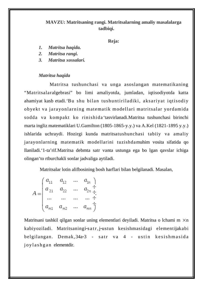 Matritsaning rangi 1