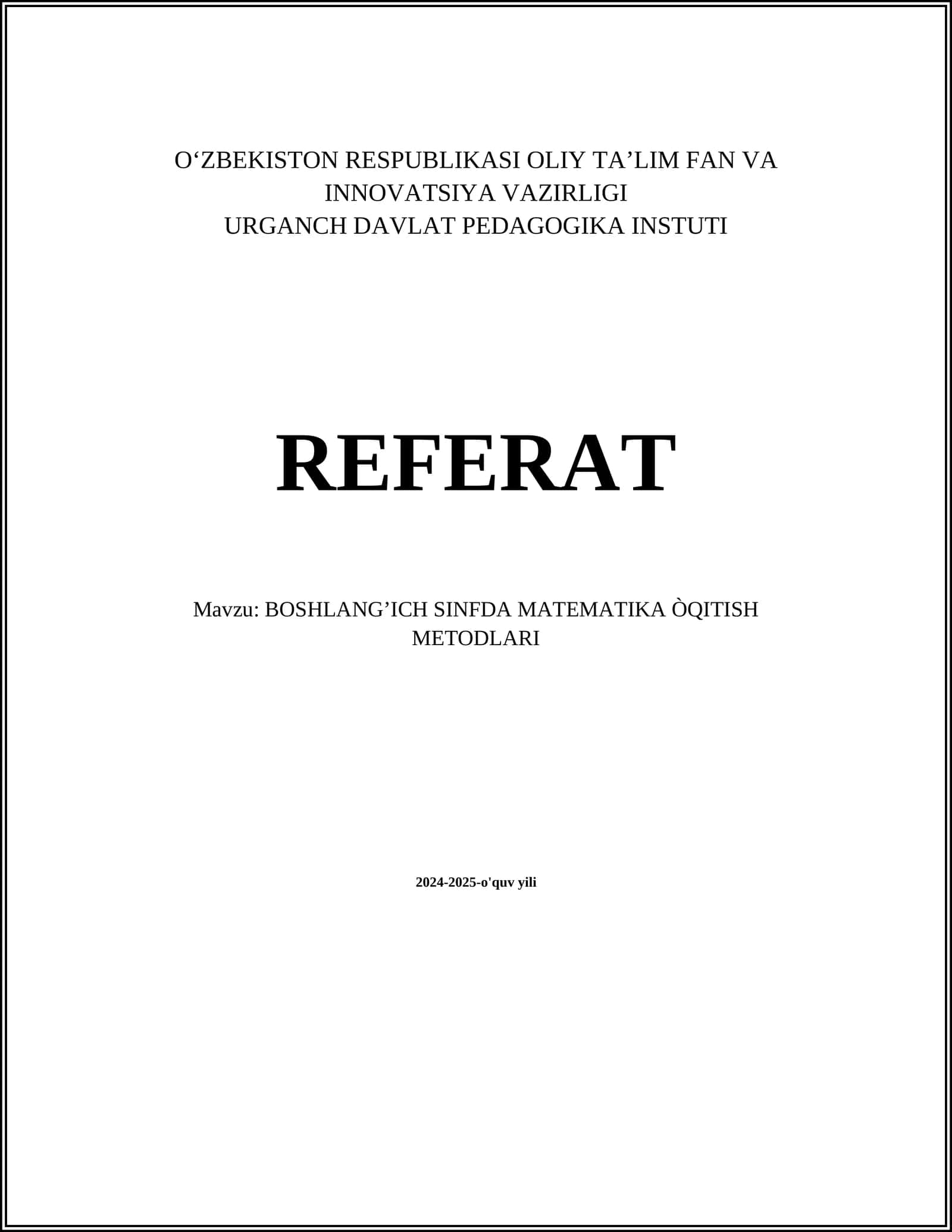 BOSHLANG’ICH SINFDA MATEMATIKA ÒQITISH METODLARI 1