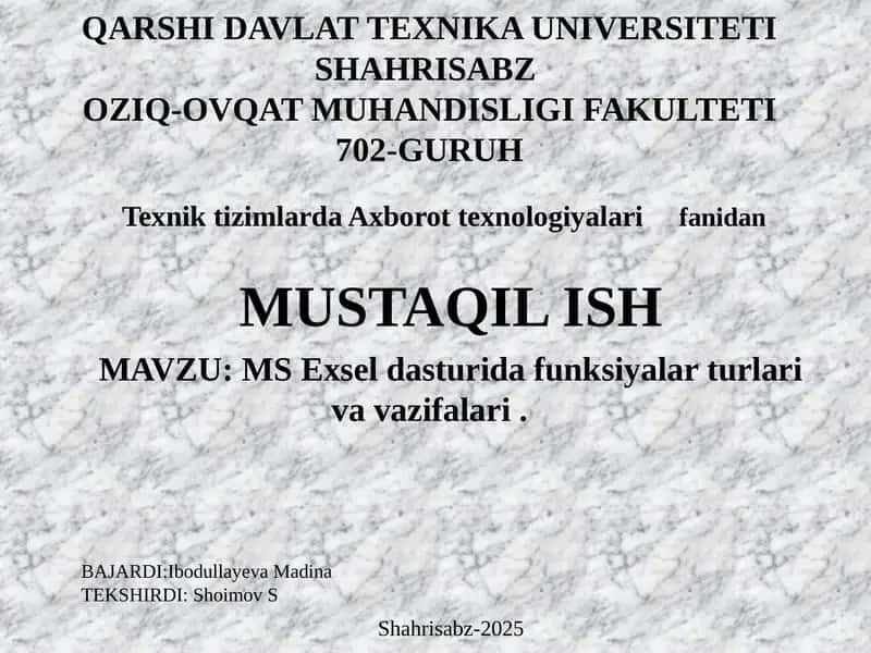 MS Excel dasturi 1
