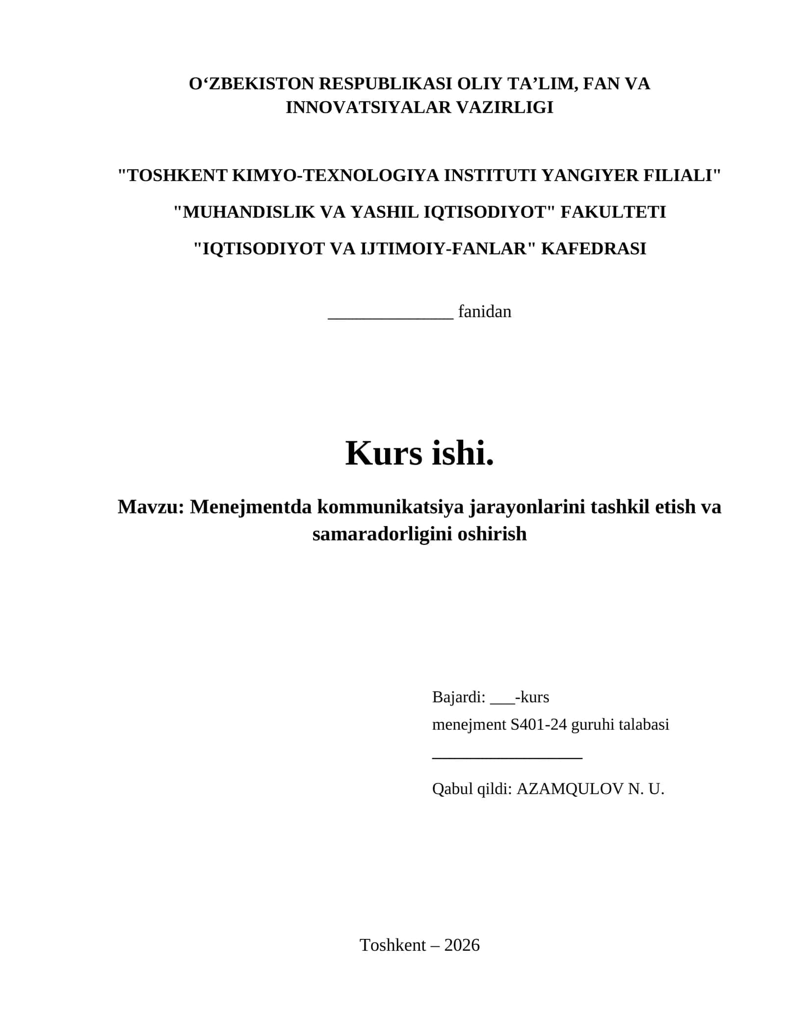 Menejmentda kommunikatsiya jarayonlarini tashkil etish va samaradorligini oshirish 1