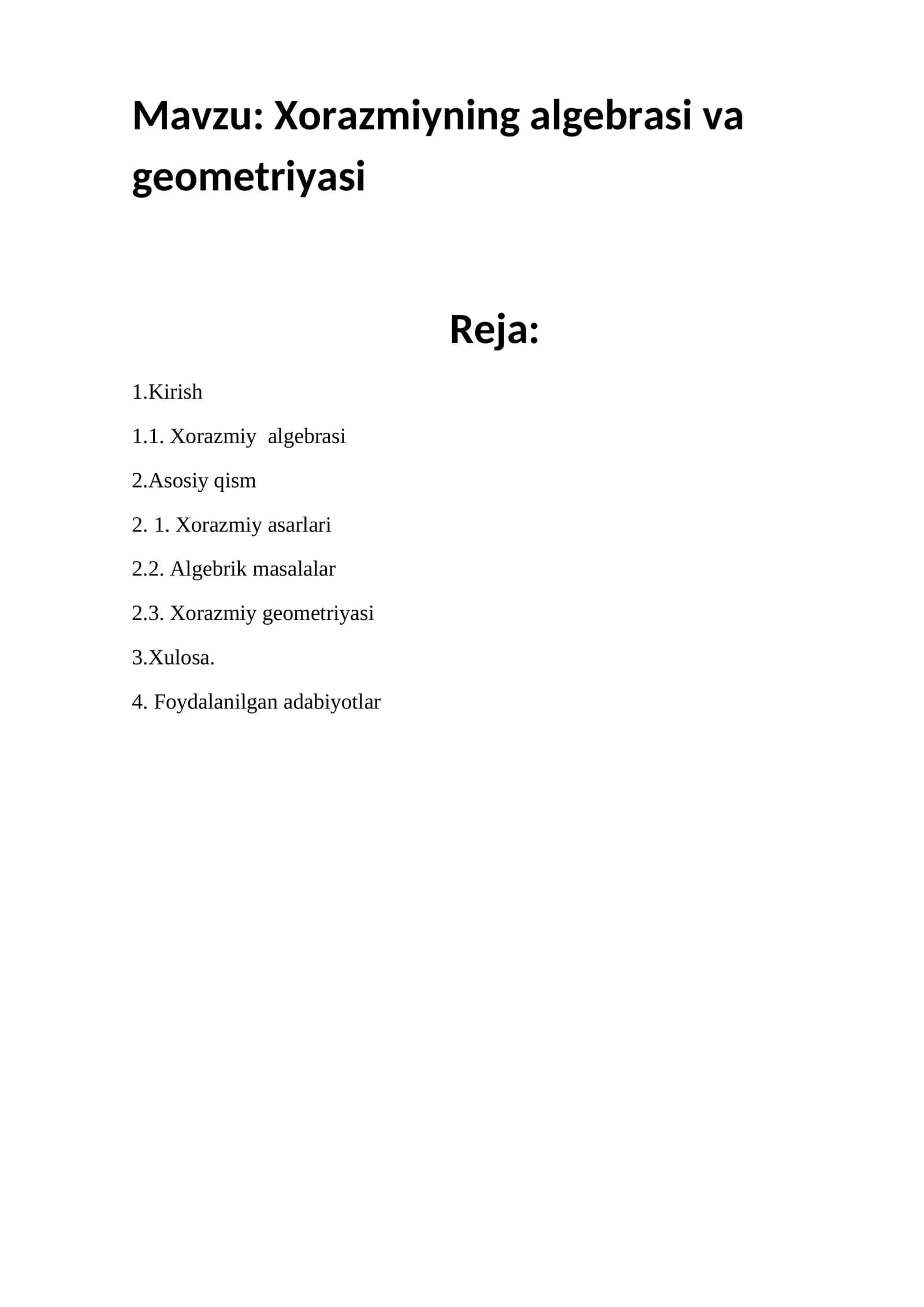 Xorazmiyning algebrasi va geometriyasi 1