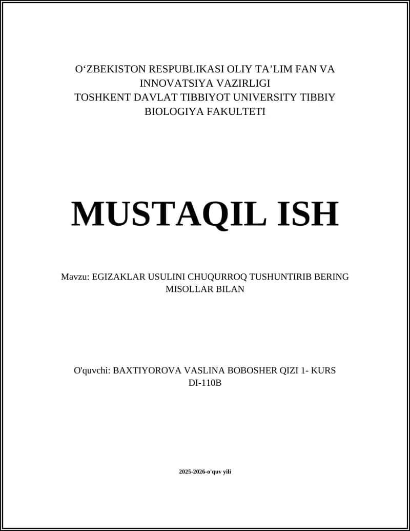 EGIZAKLAR USULINI CHUQURROQ TUSHUNTIRIB BERING MISOLLAR BILAN 1