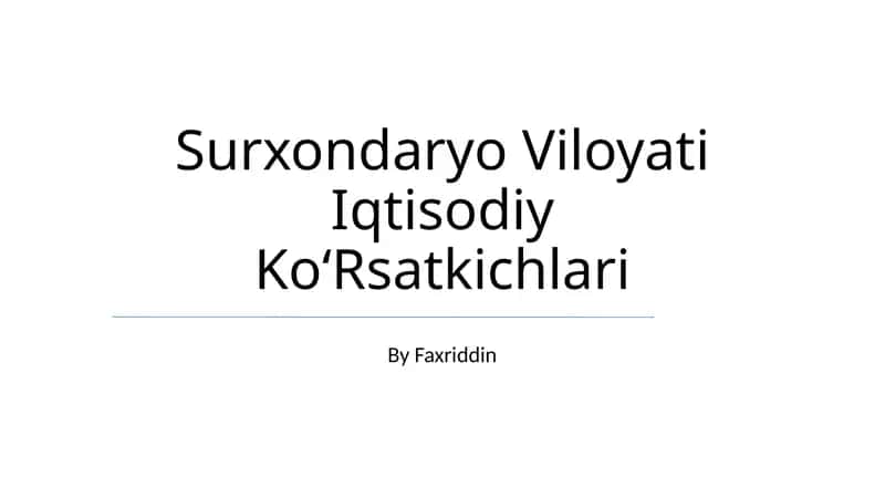 Surxondaryo Viloyati Iqtisodiy KoʻRsatkichlari 1