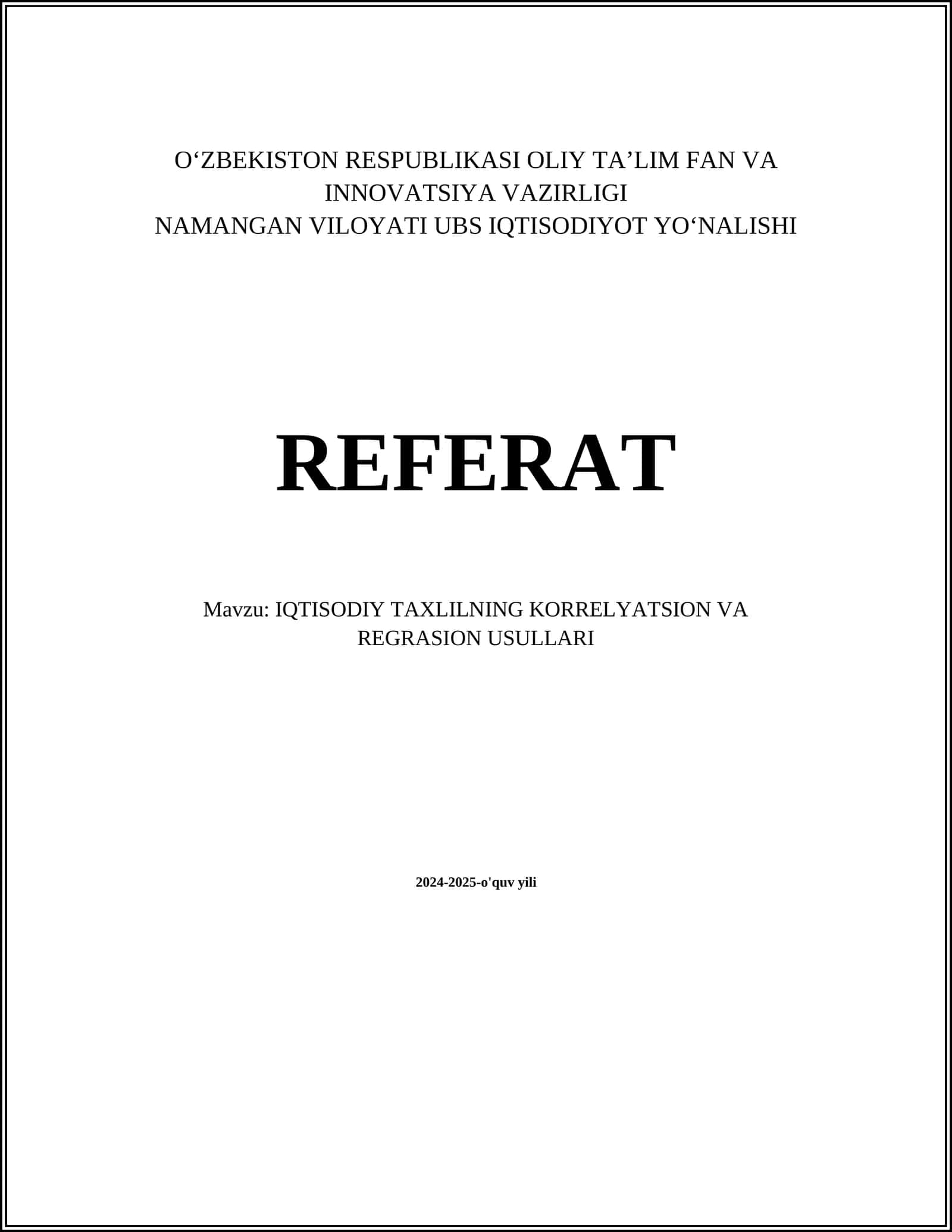IQTISODIY TAXLILNING KORRELYATSION VA REGRASION USULLARI 1