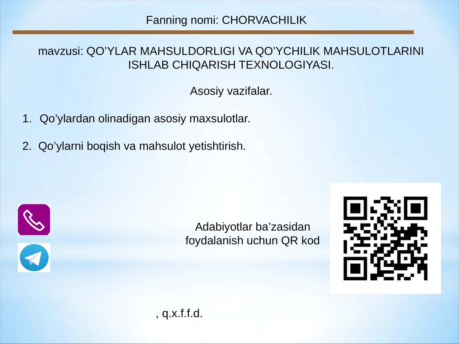 QO’YLAR MAHSULDORLIGI VA QO’YCHILIK MAHSULOTLARINI ISHLAB CHIQARISH TEXNOLOGIYASI 1