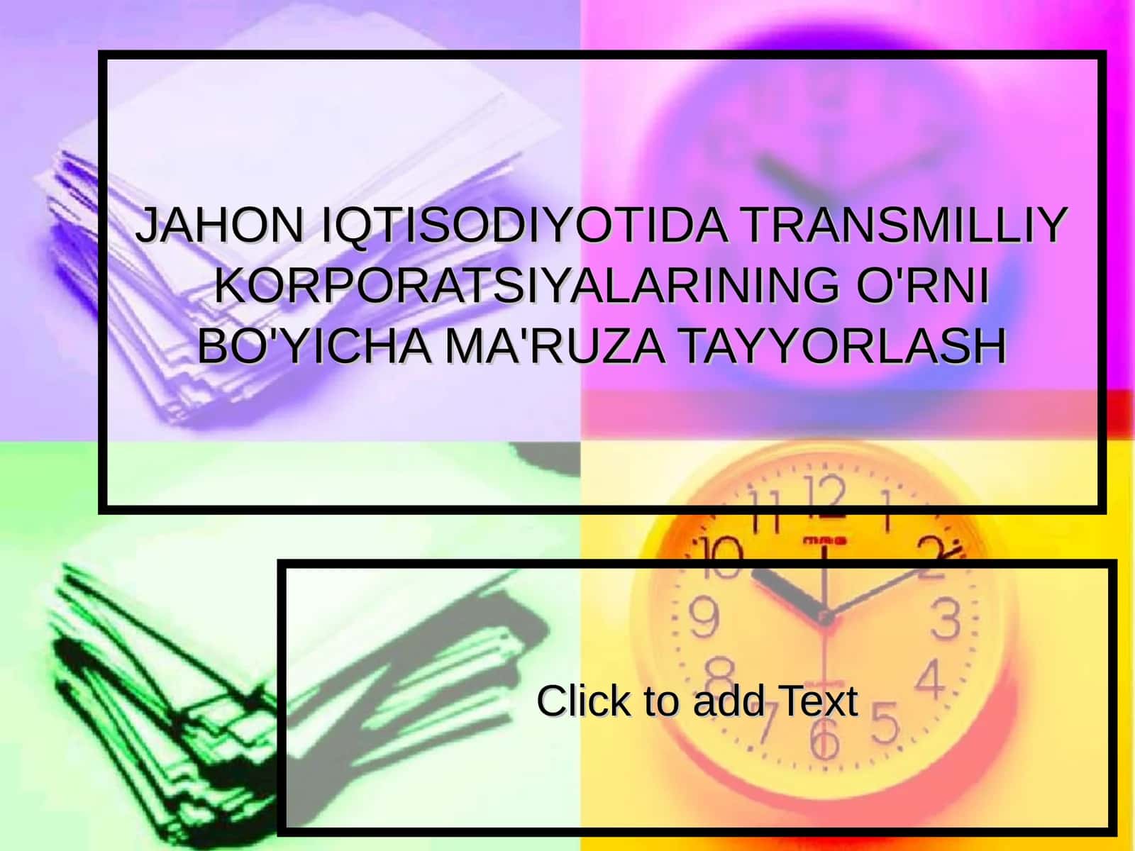JAHON IQTISODIYOTIDA TRANSMILLIY KORPORATSIYALARINING O'RNI BO'YICHA MA'RUZA TAYYORLASH 1