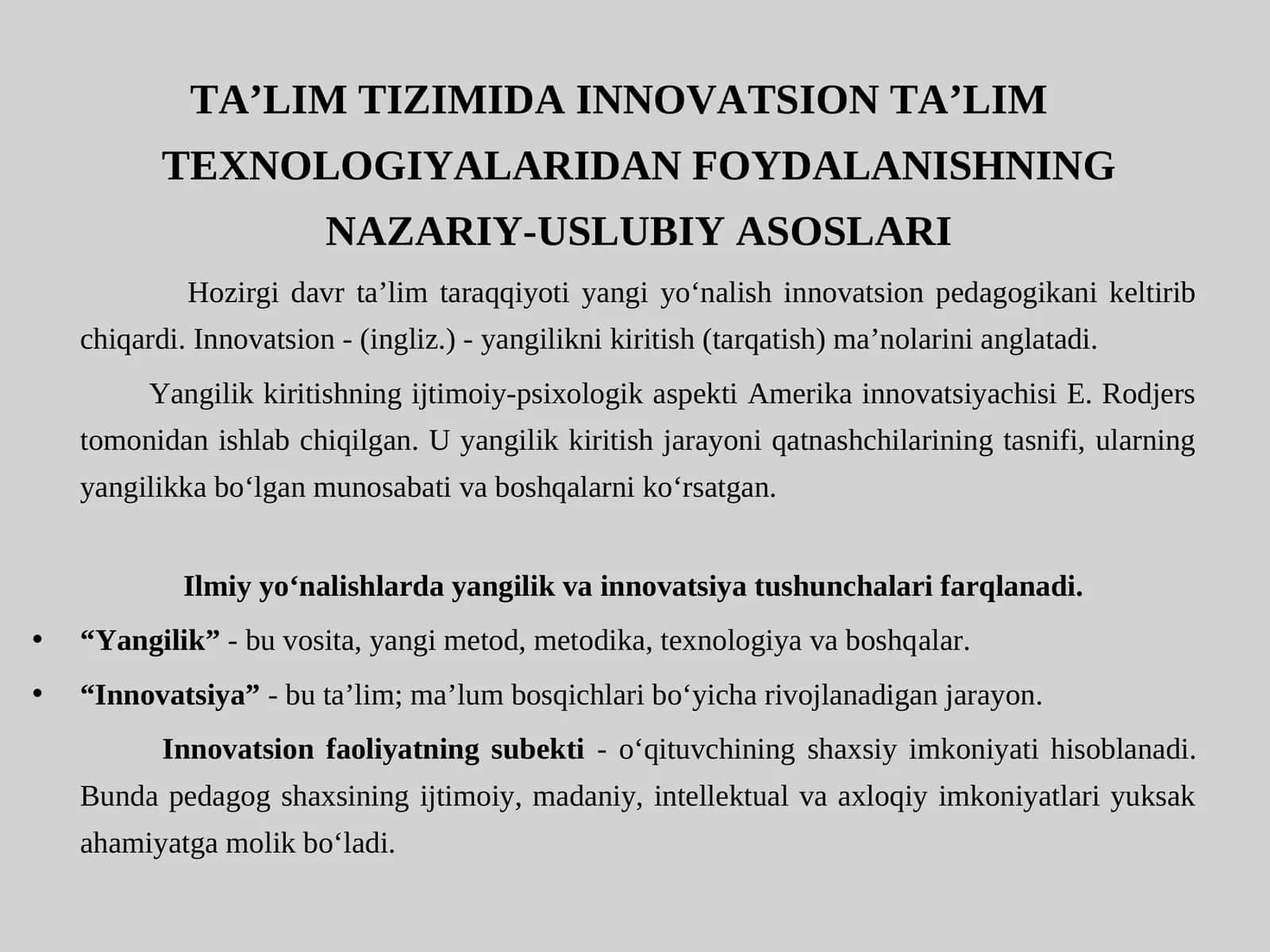 TA’LIM TIZIMIDA INNOVATSION TA’LIM TEXNOLOGIYALARIDAN FOYDALANISHNING NAZARIY-USLUBIY ASOSLARI 1