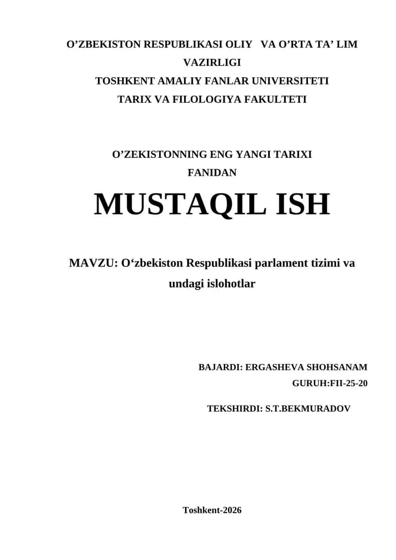 O‘zbekiston Respublikasi parlament tizimi va undagi islohotlar 1