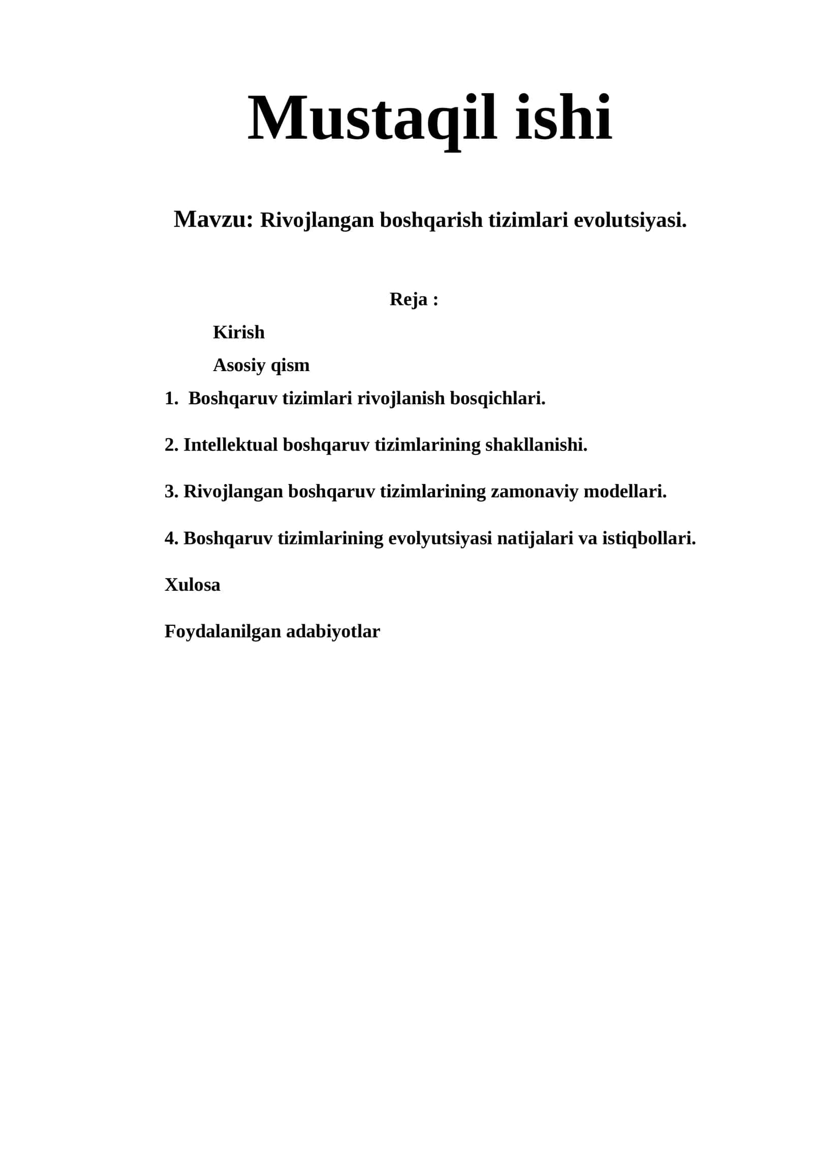 Rivojlangan boshqarish tizimlari evolutsiyasi. 1