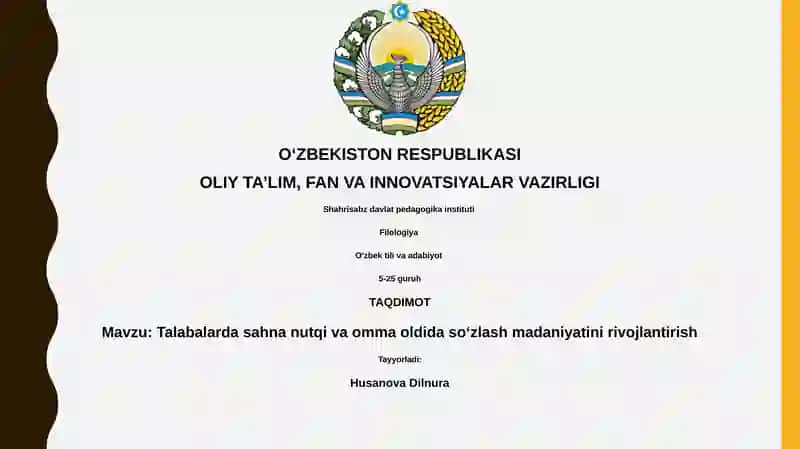 Talabalarda sahna nutqi va omma oldida so‘zlash madaniyatini rivojlantirish