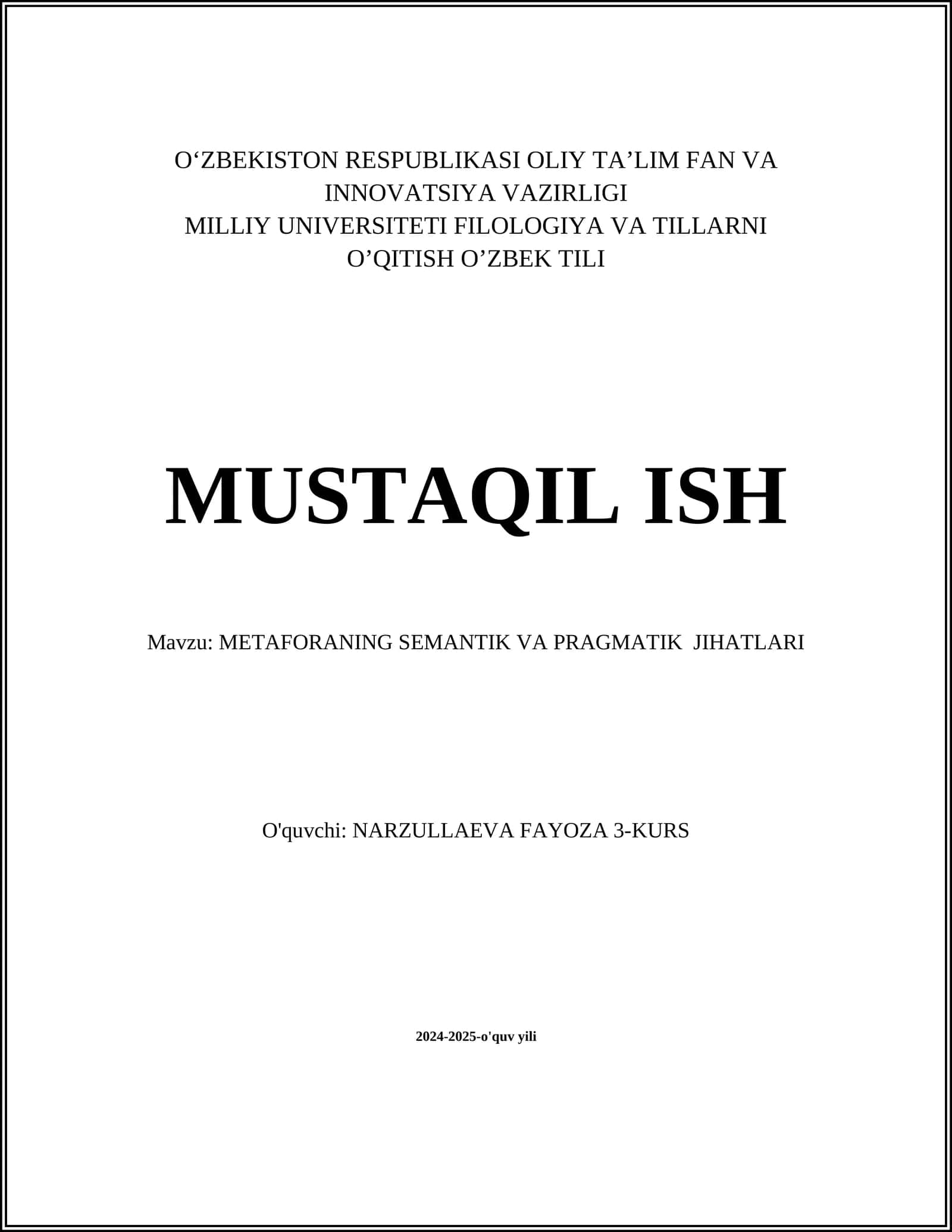 METAFORANING SEMANTIK VA PRAGMATIK JIHATLARI 1