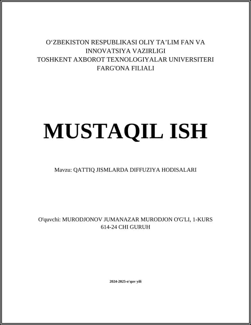 Qattiq Jismlarda Diffuziya Hodisalari 1