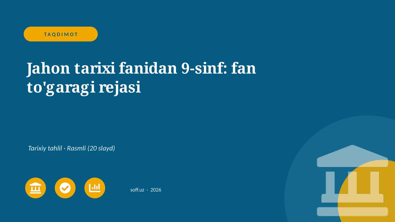 Jahon tarixi fanidan 9-sinf: fan to'garagi rejasi 1