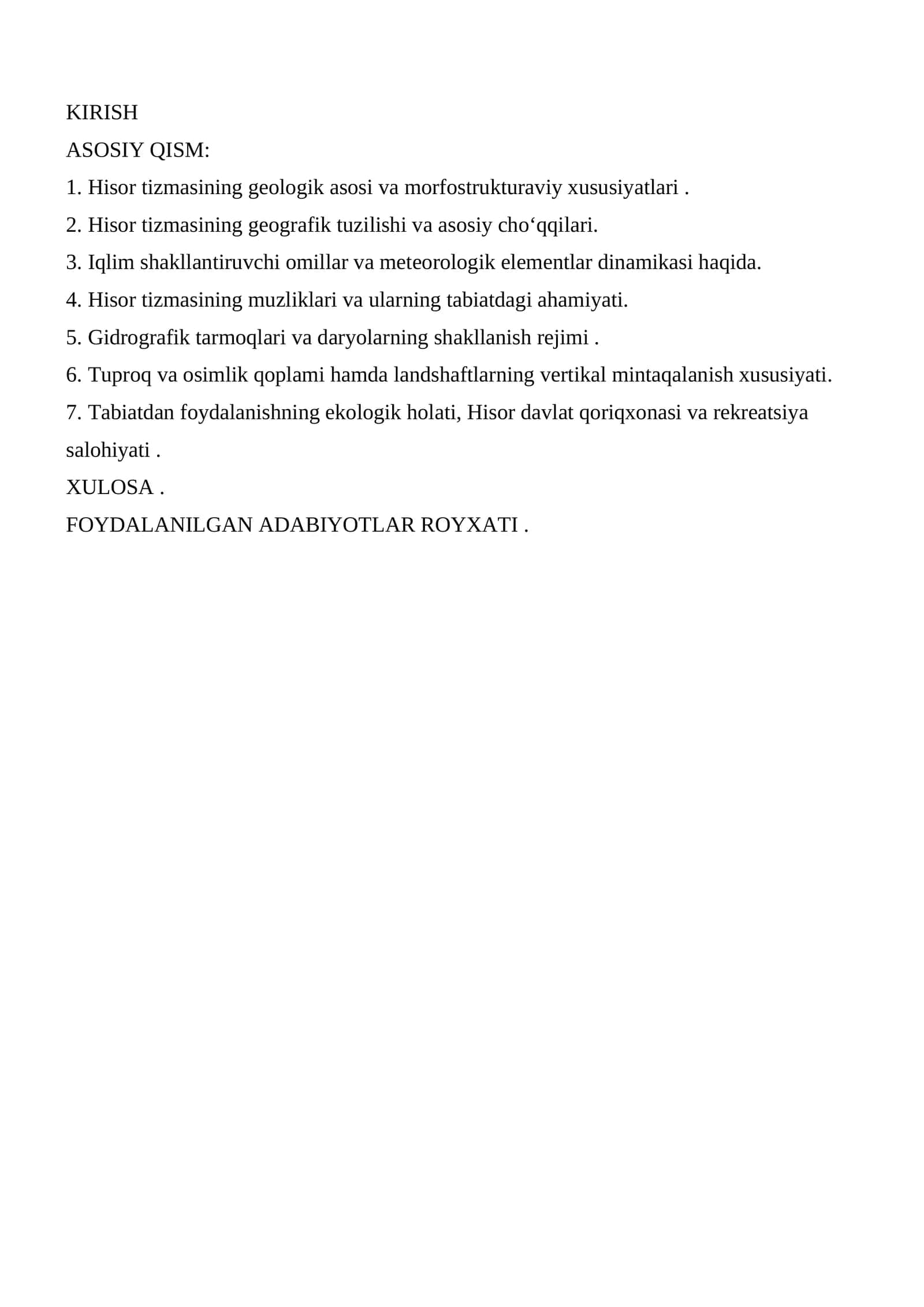 Hisor tizmasining geografik xususiyatlari 1