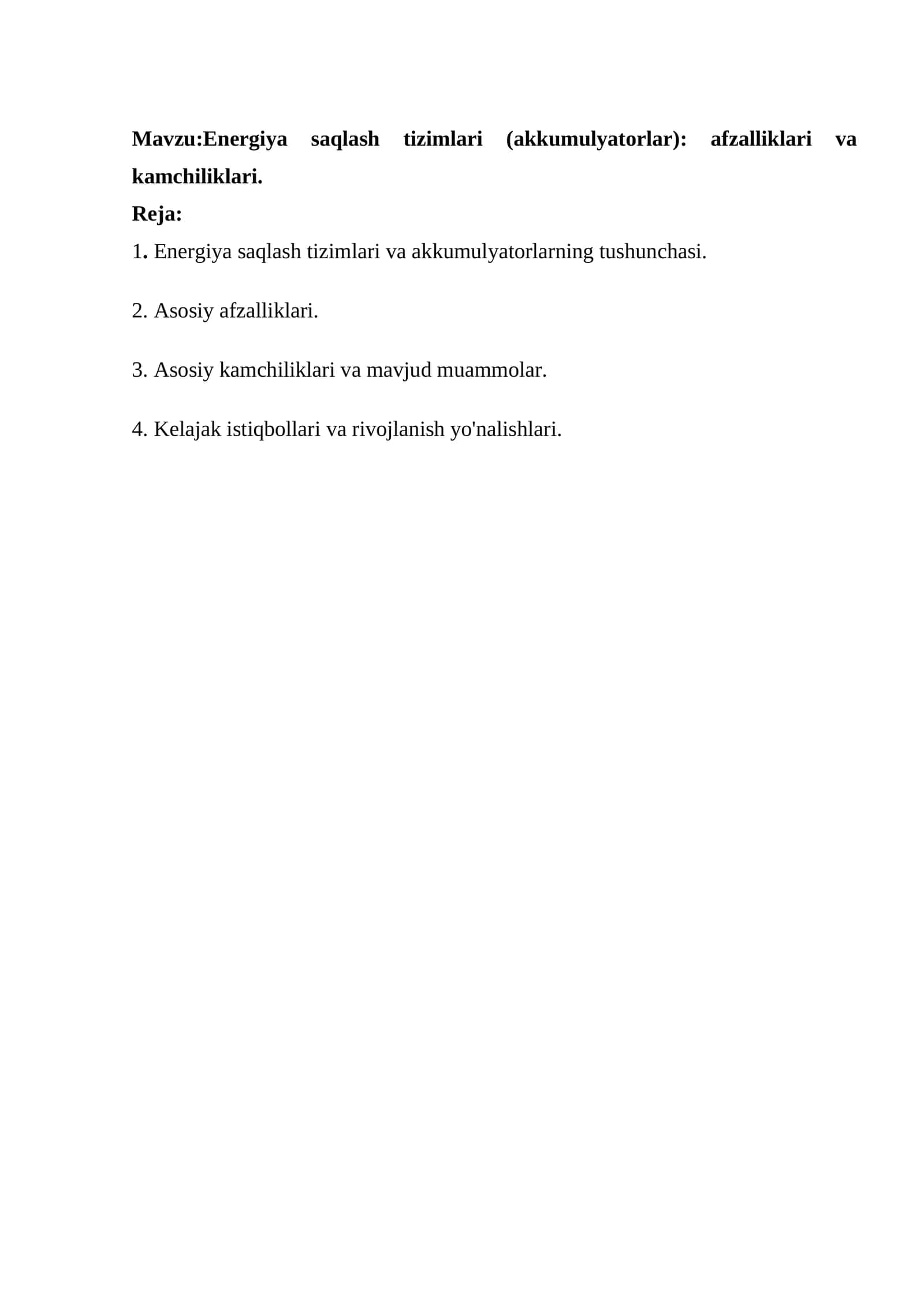 Energiya saqlash tizimlari (akkumulyatorlar) 1