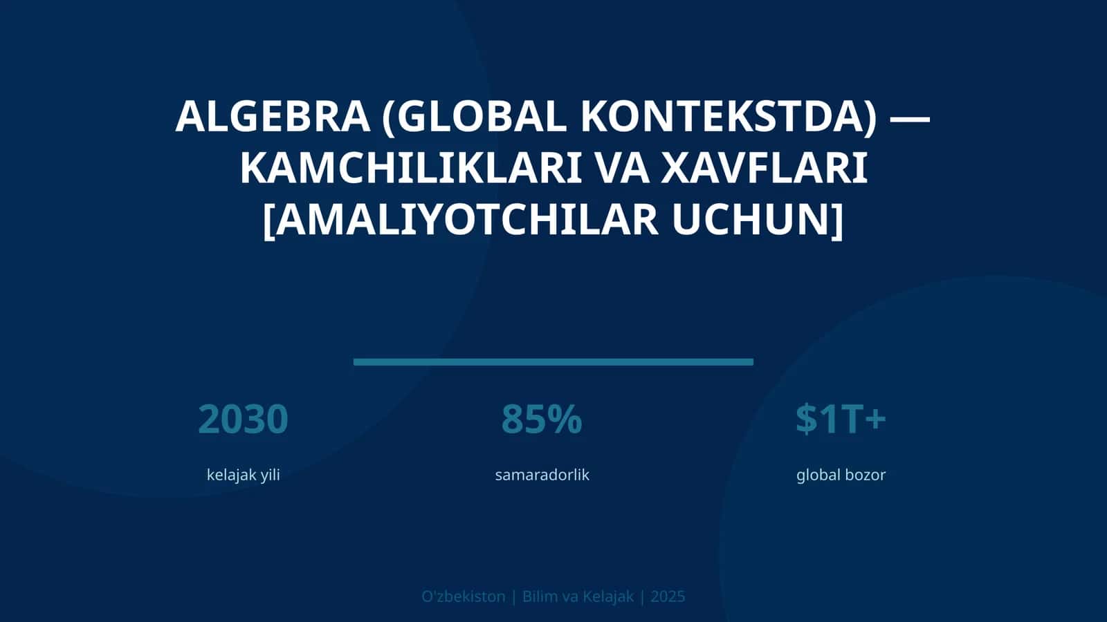ALGEBRA (GLOBAL KONTEKSTDA) — KAMCHILIKLARI VA XAVFLARI [AMALIYOTCHILAR UCHUN] 1