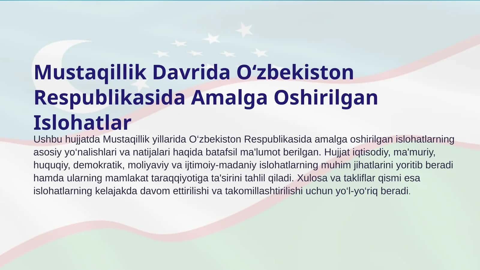 Mustaqillik Davrida O‘zbekiston Respublikasida Amalga Oshirilgan Islohatlar 1