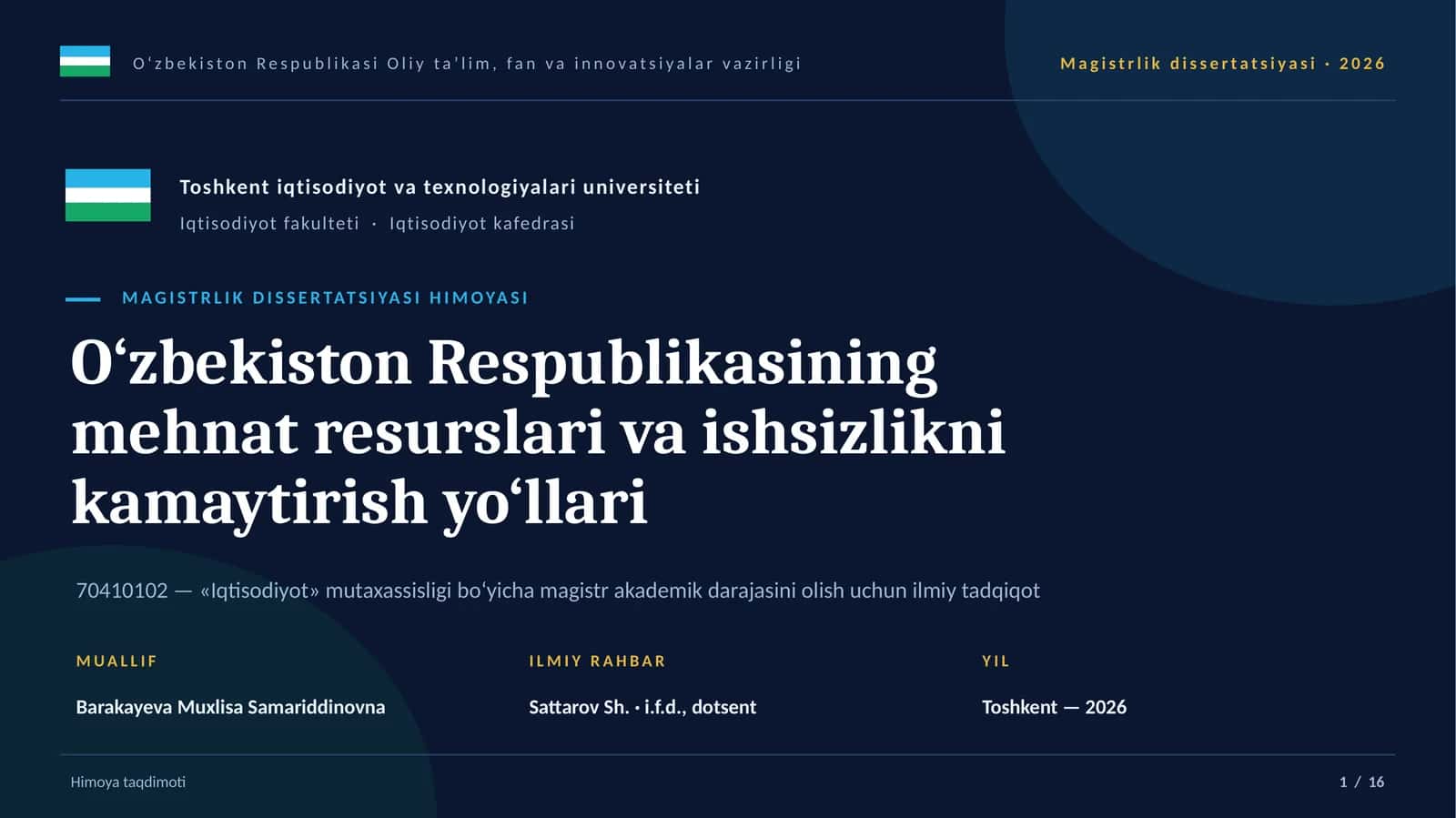 MAGISTRLIK DISSERTATSIYASI HIMOYASI 1